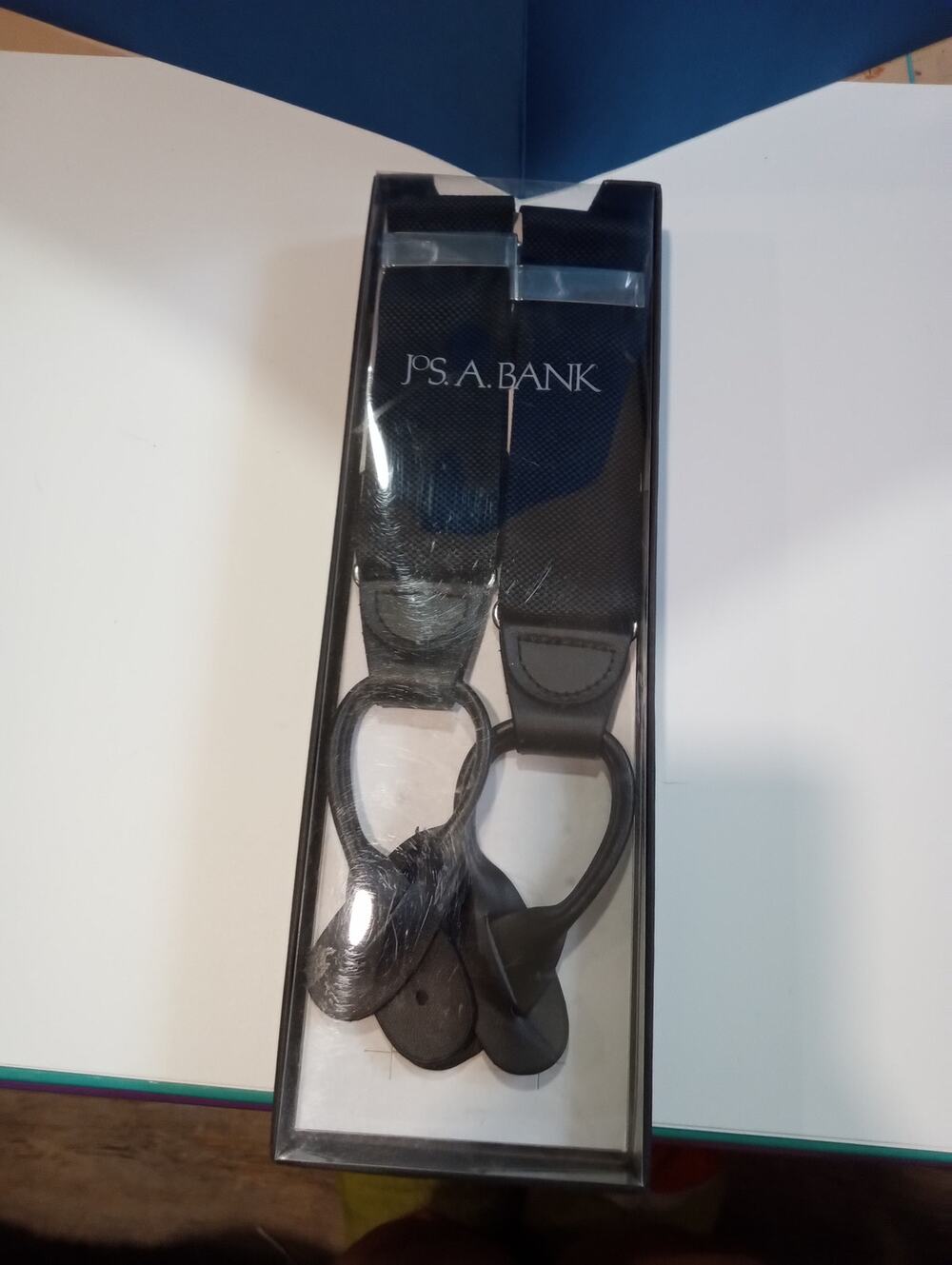 Jos A Bank Suspenders Black with Black Attachments Silvertone hardware 0583